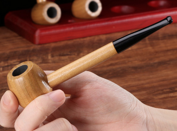 2piece tobacco pipe wood round bottom filter Resin bite Straight stem ZX-87