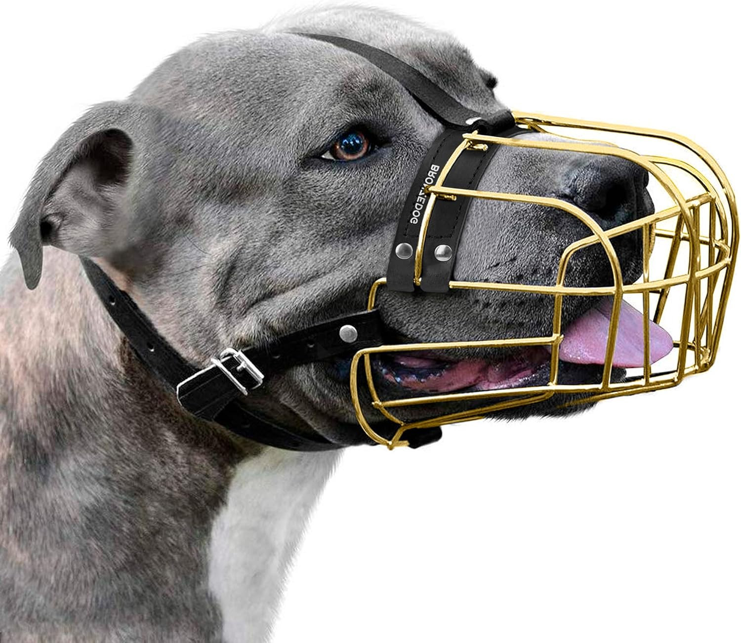 Pitbull Dog Muzzle Metal Mask Amstaff Wire Basket Pit Bull Adjustable Leather St