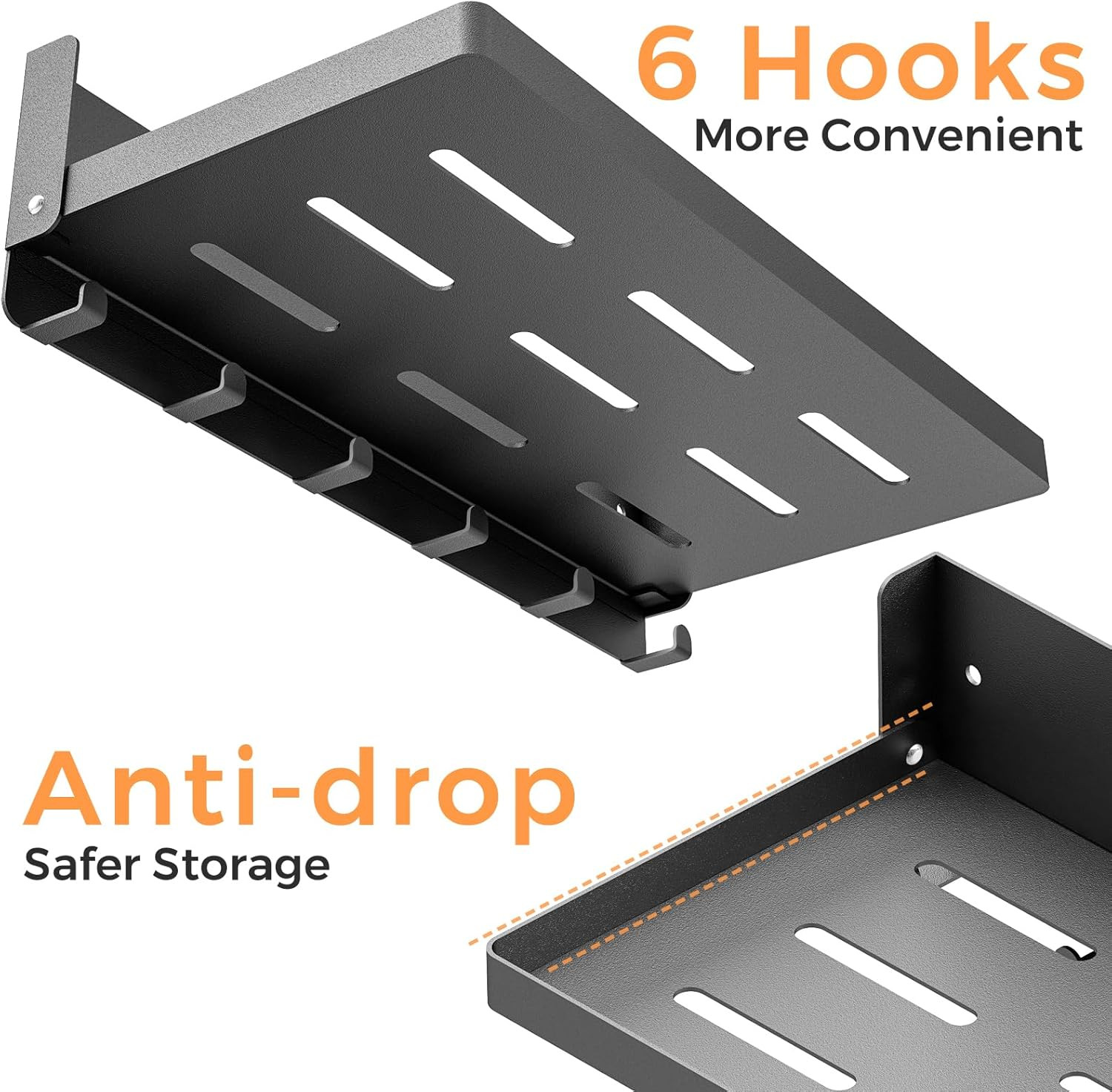 Small Folding Metal Shelf with Hooks, Fold-Up Wall Shelf, 6 Hooks, Drop down Flo