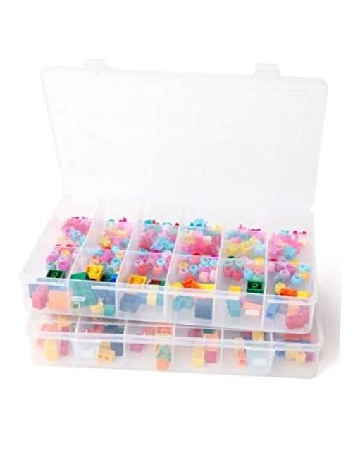 2 PCS Clear Plastic Organizer Box - Clear x 2PCS - 18 Grids Unadjustable