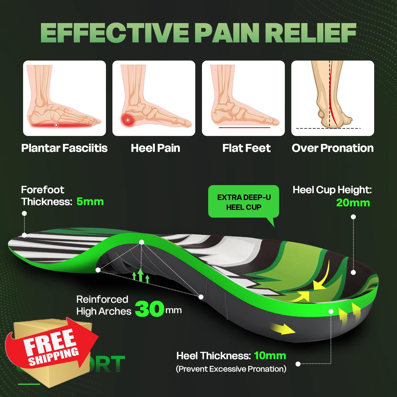 Plantar Fasciitis Insoles Arch Support Flat Feet Work Boot 1 Pair