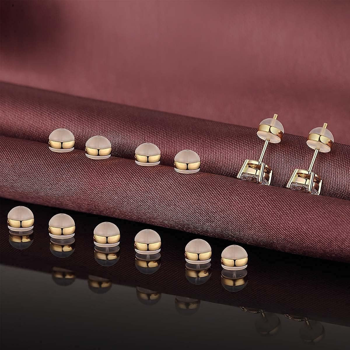 12Pcs Gold Soft Silicone Earring Backs for Studs Gold Belt Rubber Earring Backs
