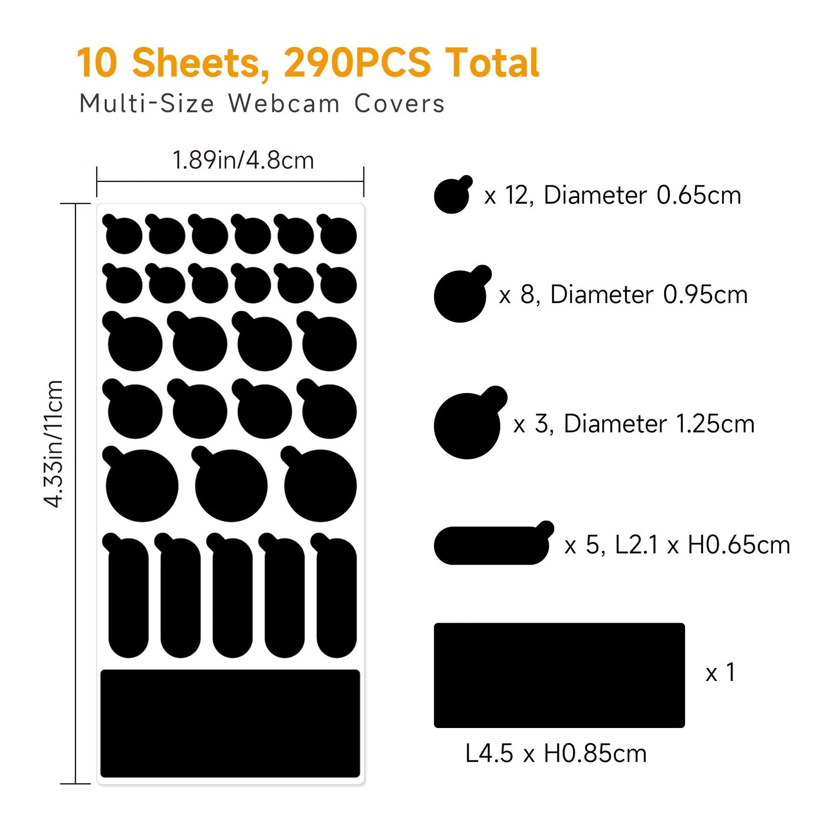 Black Webcam Covers, 290-Pack Restickable Privacy Stickers, Multiple Sizes, M...