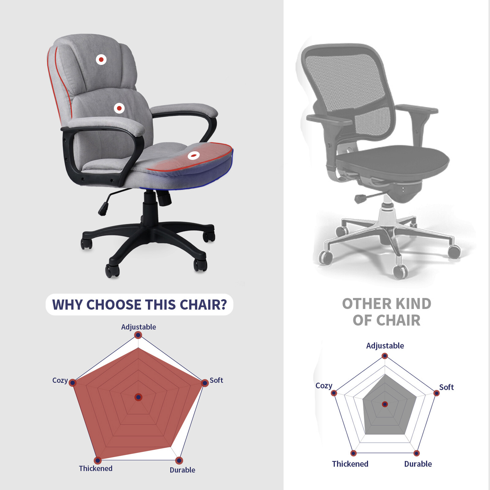 CLATINA Ergonomic Executive Upholstered Swivel Adjustable Height Office Chair