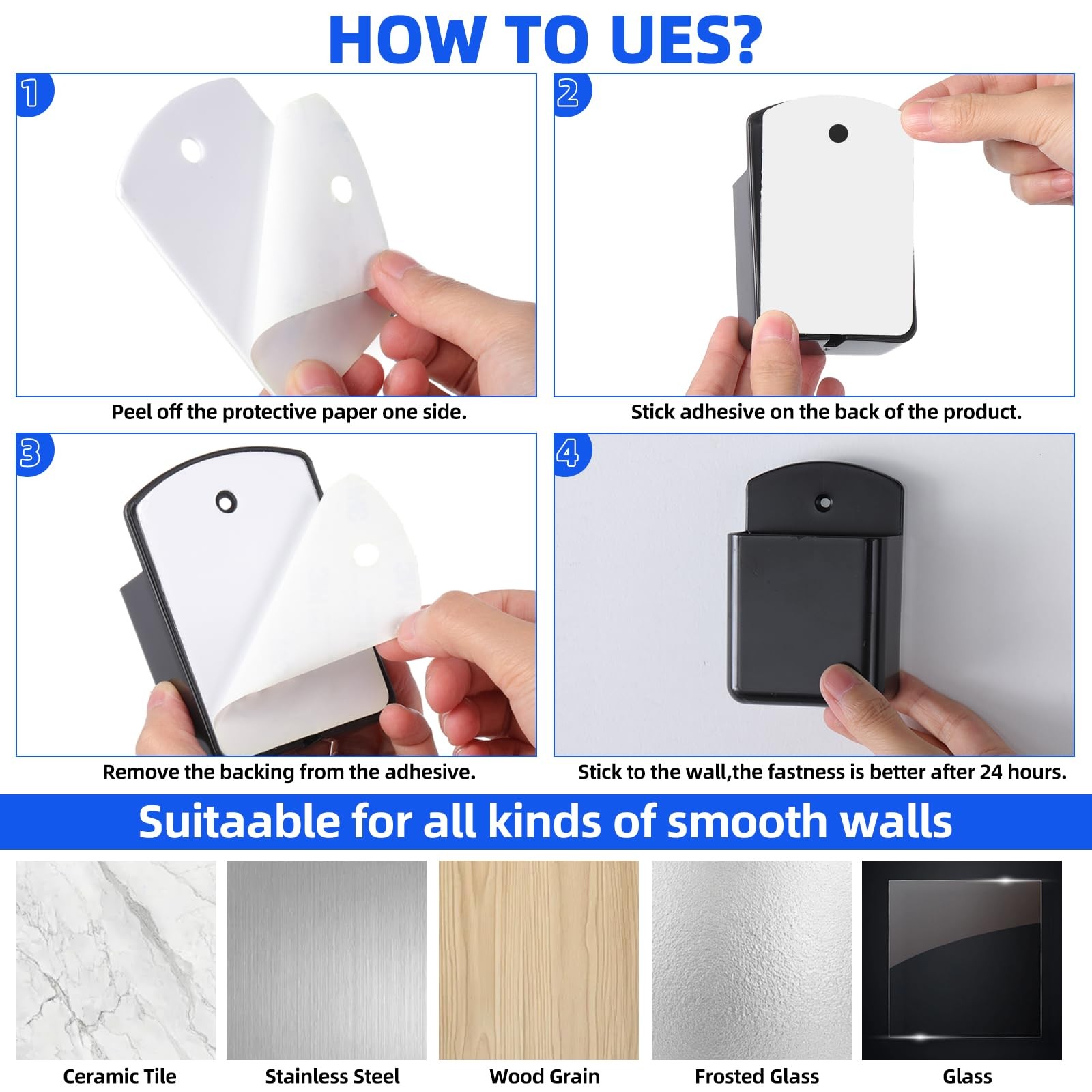 12 Pcs Remote Control Holder Wall Mount Adhesive TV Controller Holder Black T...
