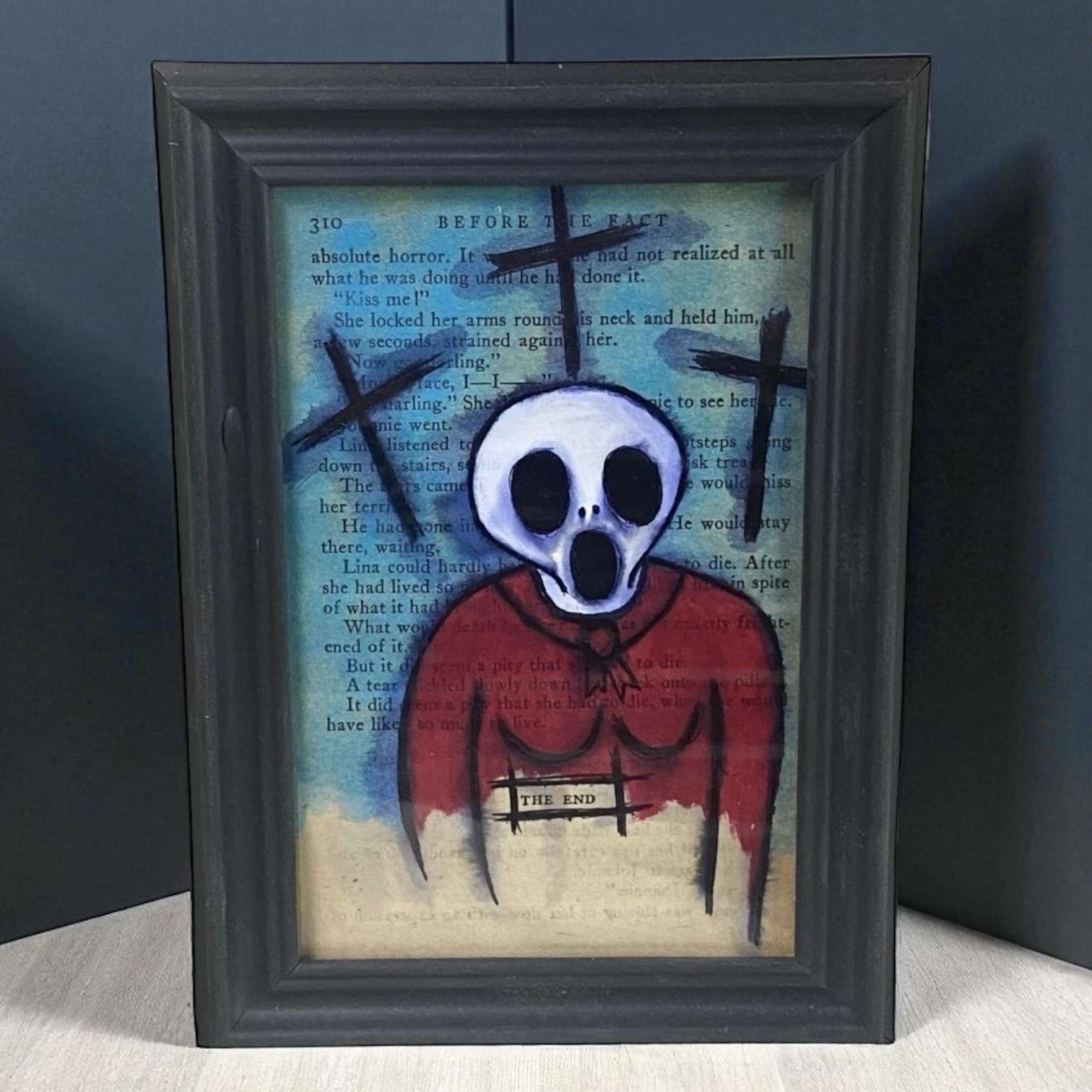 Original Painting Ghost Woman The End #5 framed Dark art Halloween Ooak Oddity