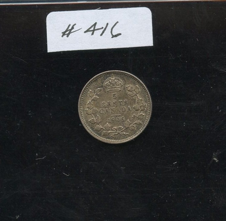 Canada 5C 1906  (#416). Toned AU Few Light Scrs.
