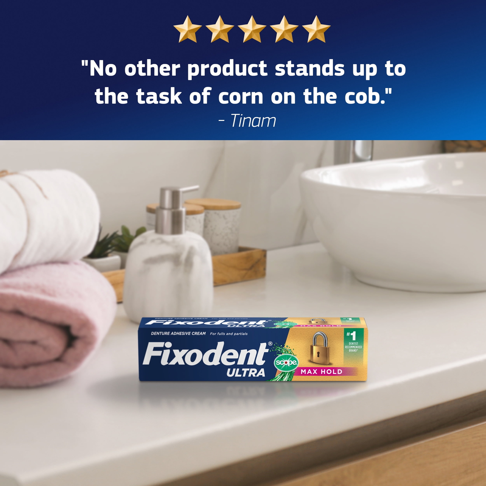 Fixodent Ultra Max Hold Plus Scope Secure Denture Adhesive, 1.8oz, 3 Pack