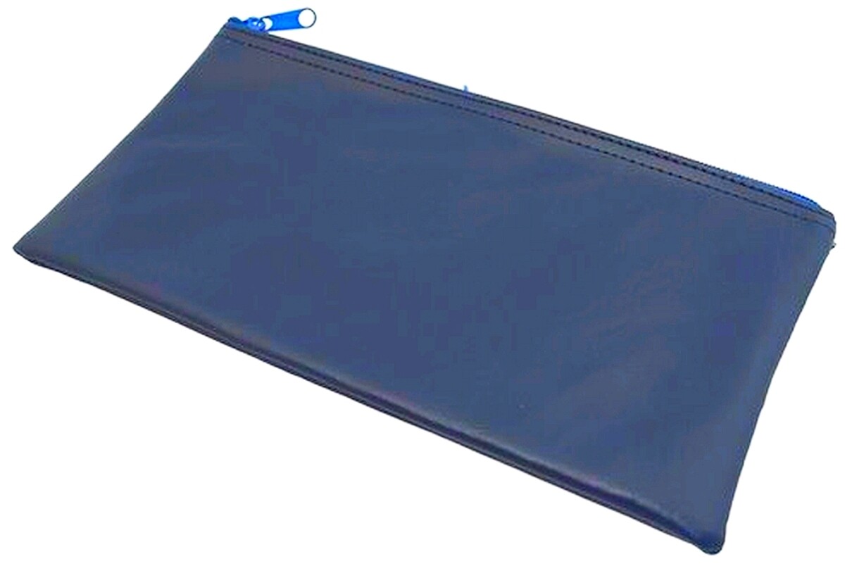 ZIPPER Cash & Coin MONEY deposit Bank BAG 11" x 6" Blue Vinyl Pouch Coins Tools