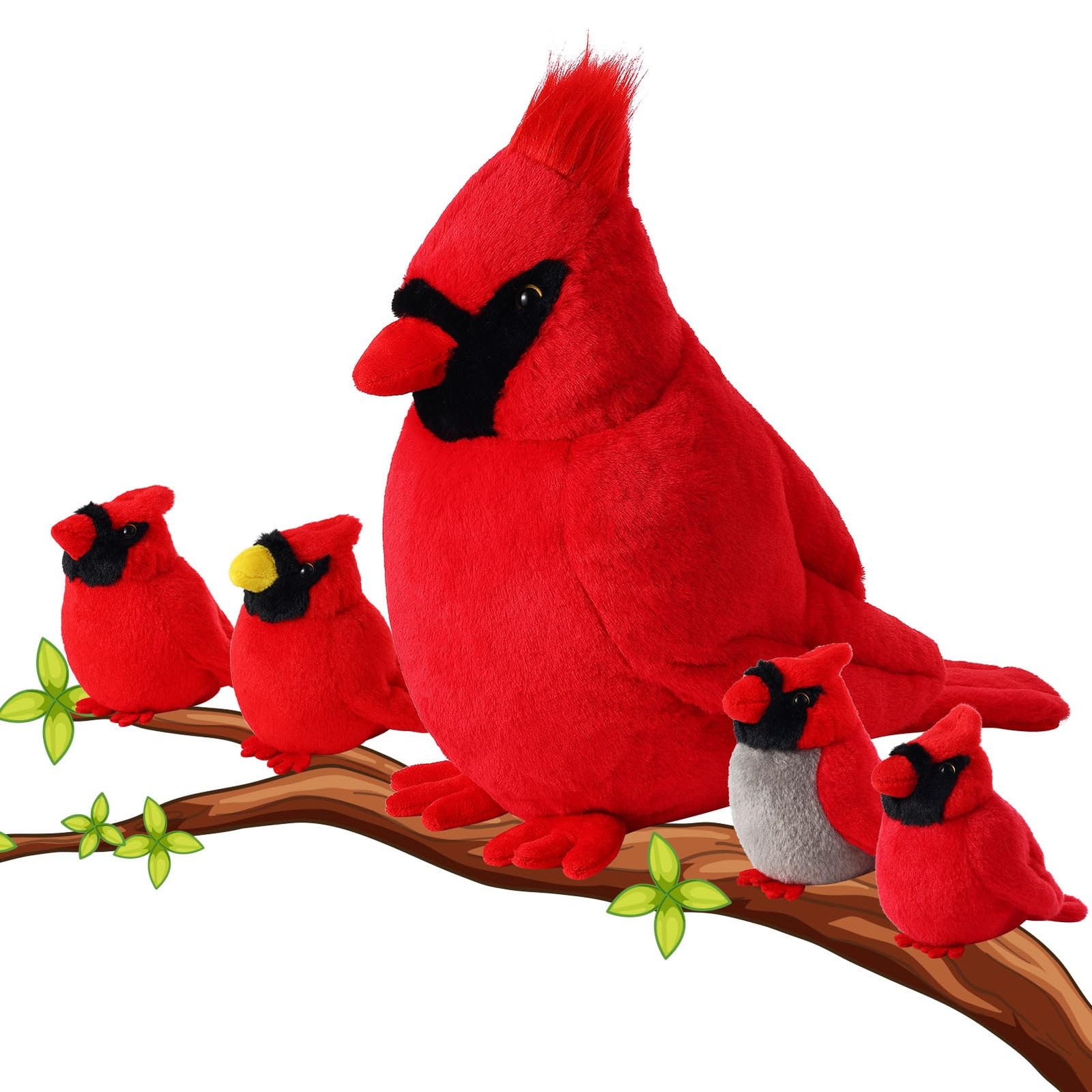 5 Pcs Northern Cardinal Plush Mommy Stuffed Animal with Baby Plush Red Bird S...