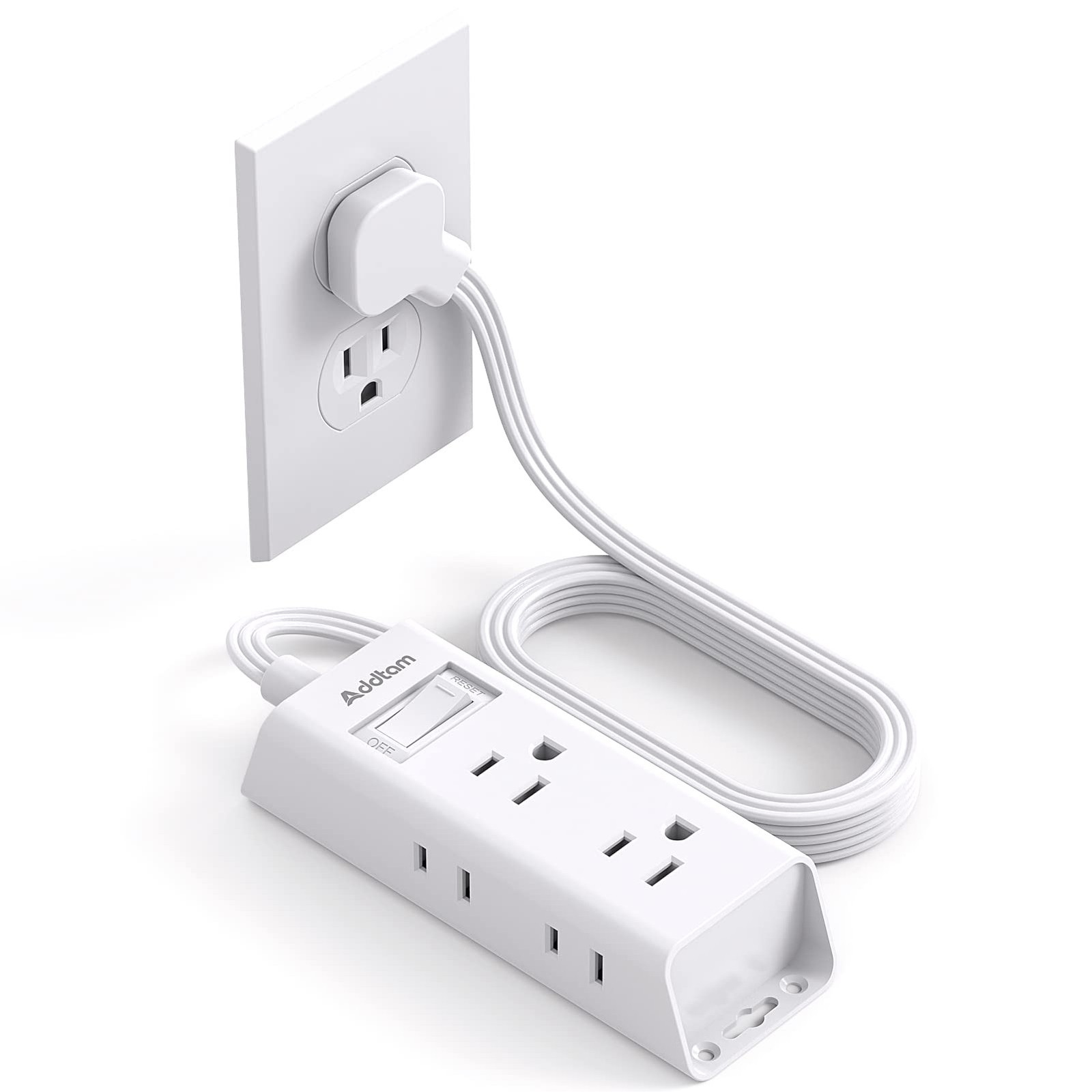 Cruise Essentials - Flat Plug Power Strip, Addtam 5 ft Ultra 5 Ft, White