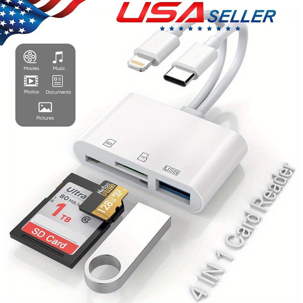 4-in-1 USB3.0 SD/TF Card Reader for iPhone/iPad/Android/PC OTG Adapter plug&play