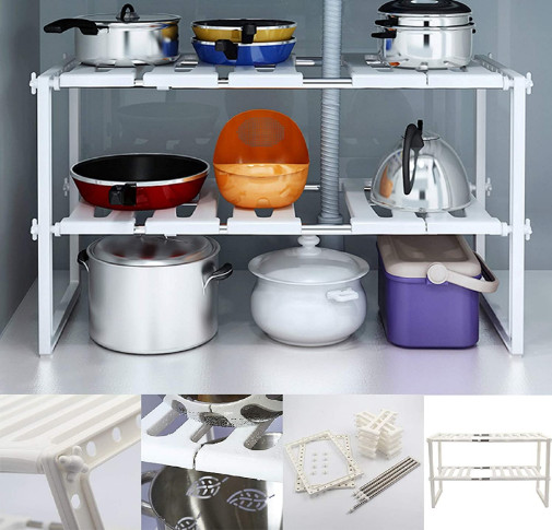 Under Sink Organizer 2-Tier Expandable Under Sink Rack Shelf 38 x 26 x 50-70cm