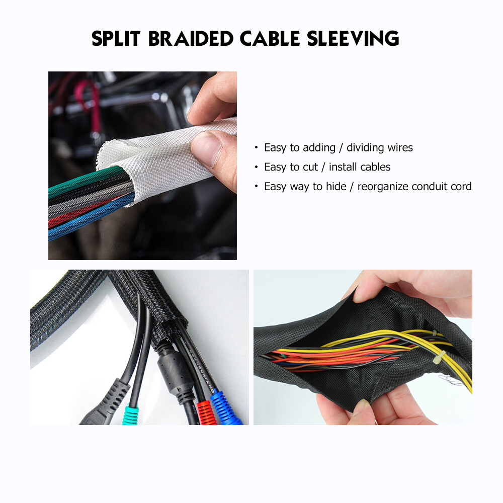 Split Braided Sleeve Cable Sheathing Mesh Wire Loom Power Cord Cabling Guard Lot