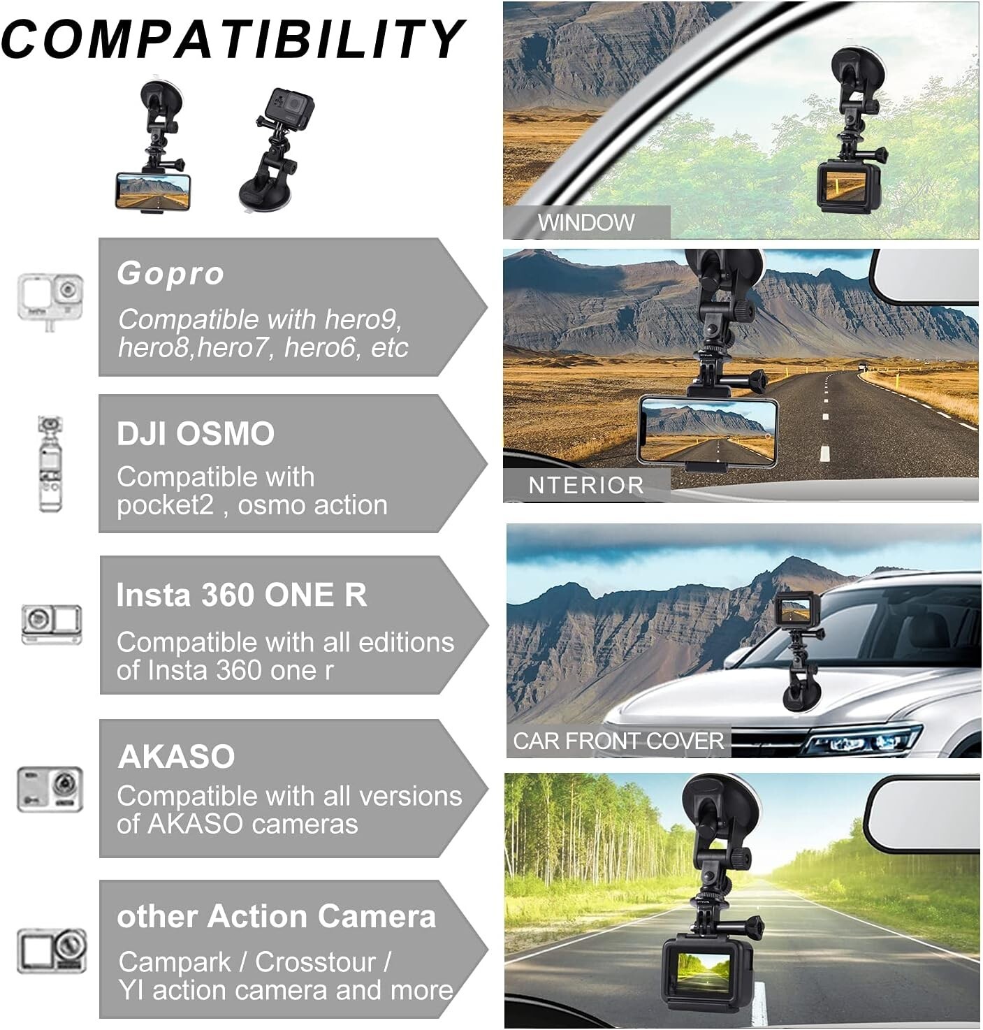 Car Window Holder Suction Cup Mount Windshield for Hero DSLR Camera