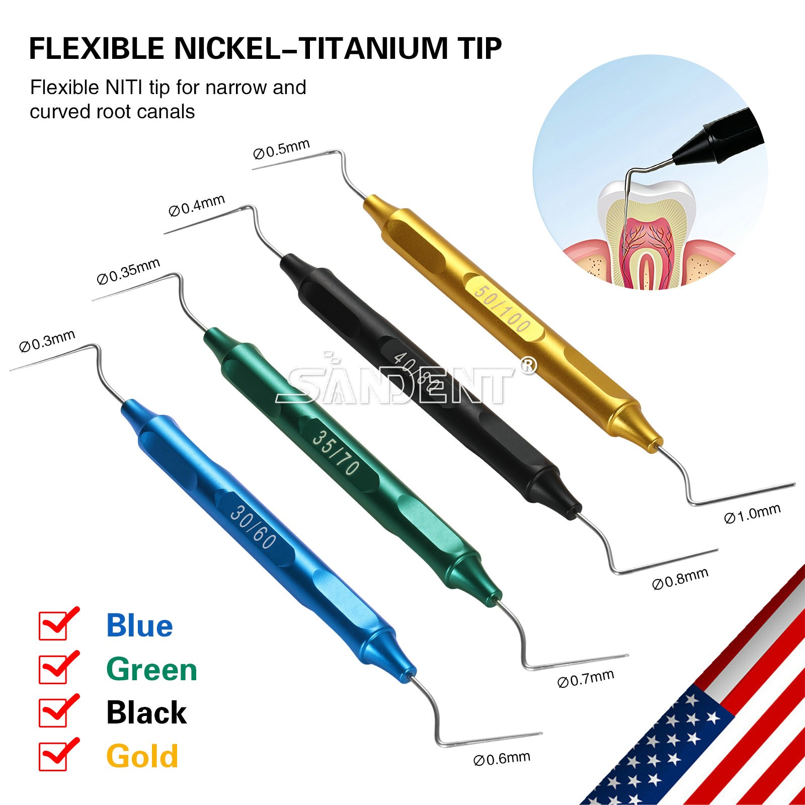 4 Size Dental Endo Buchanan Hand Plugger Tip Fill Obturation Kit F/ Gutta Percha