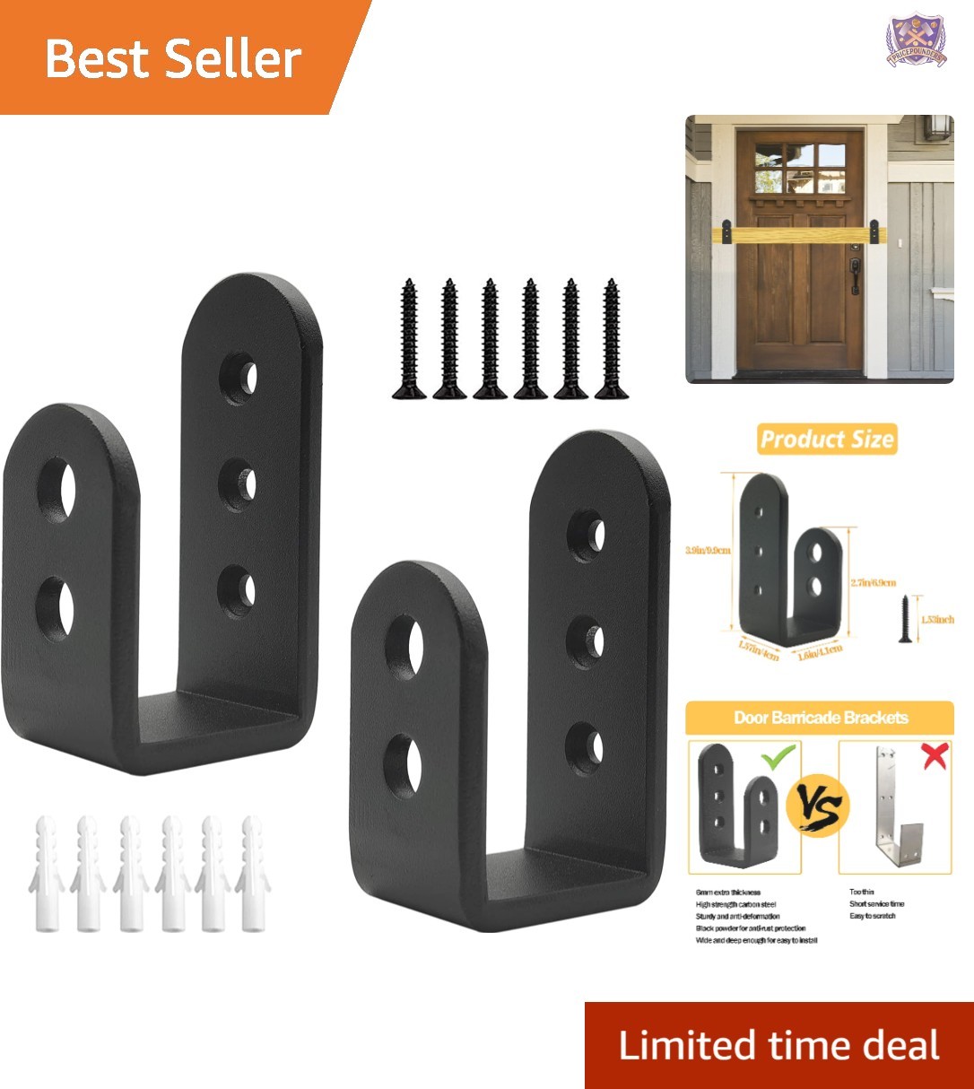 2 Pack Heavy Duty Steel 2x4 Door Barricade Brackets Home Security Outdoor