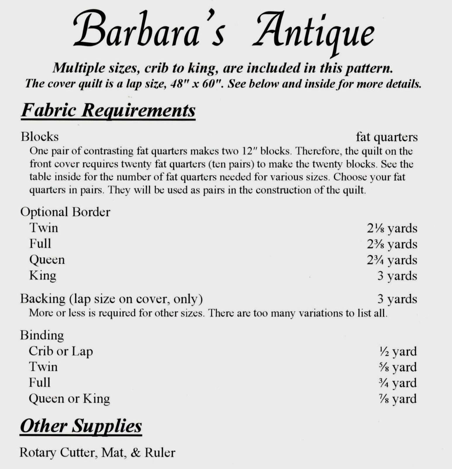 Barbara's Antique Quilt Pattern by Debbie's Creative Moments
