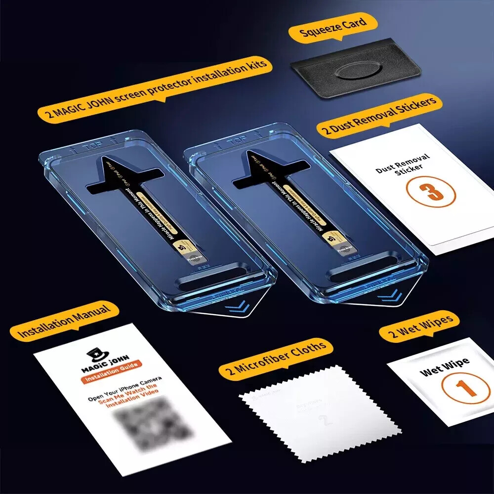 2x iPhone 16 Pro Max 15 14 13 12 11 Plus Privacy Tempered Magic Auto Alignment