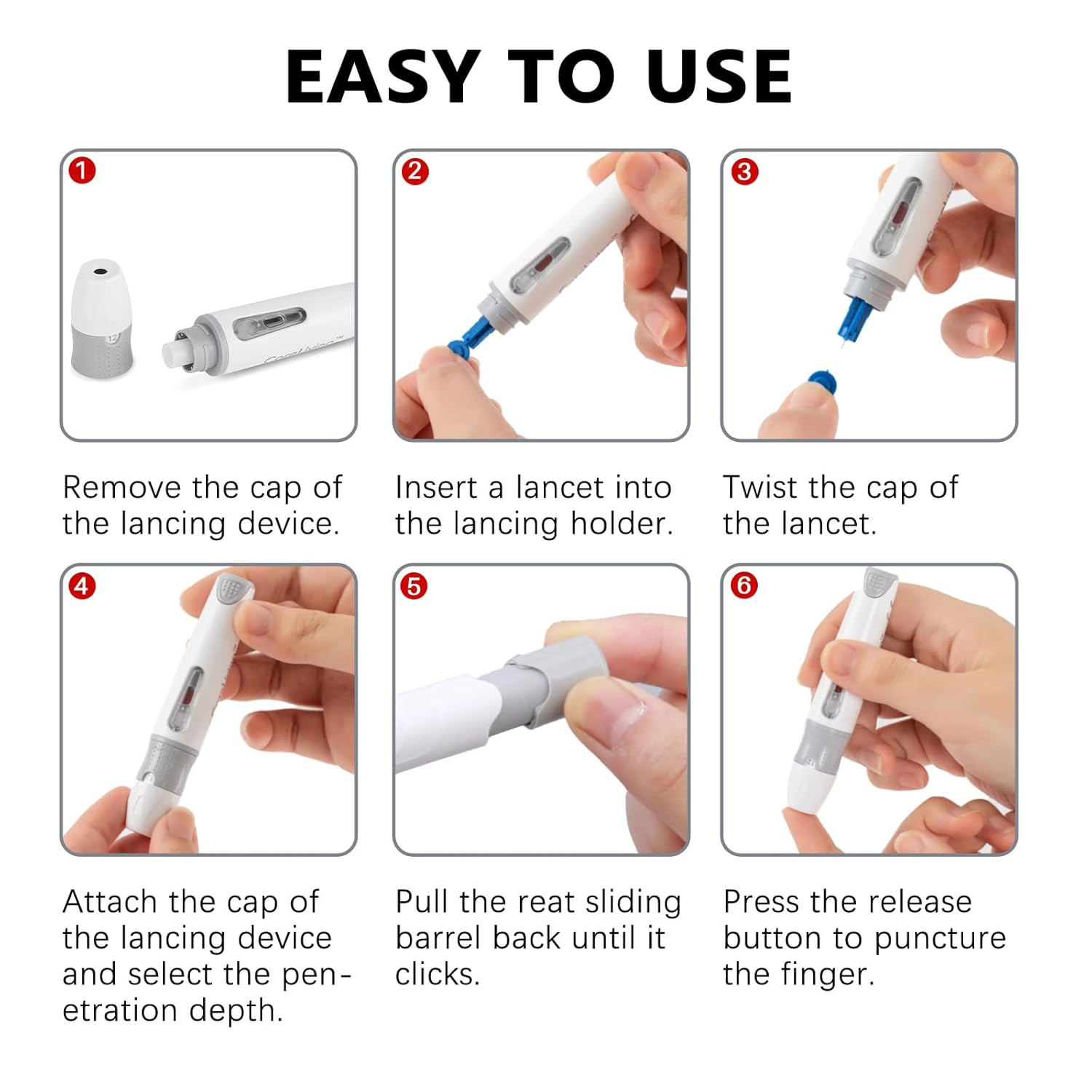 Lancing Device and 100 Lancets, Single Use, 30 Gauge Lancets, for Minimizing Pai