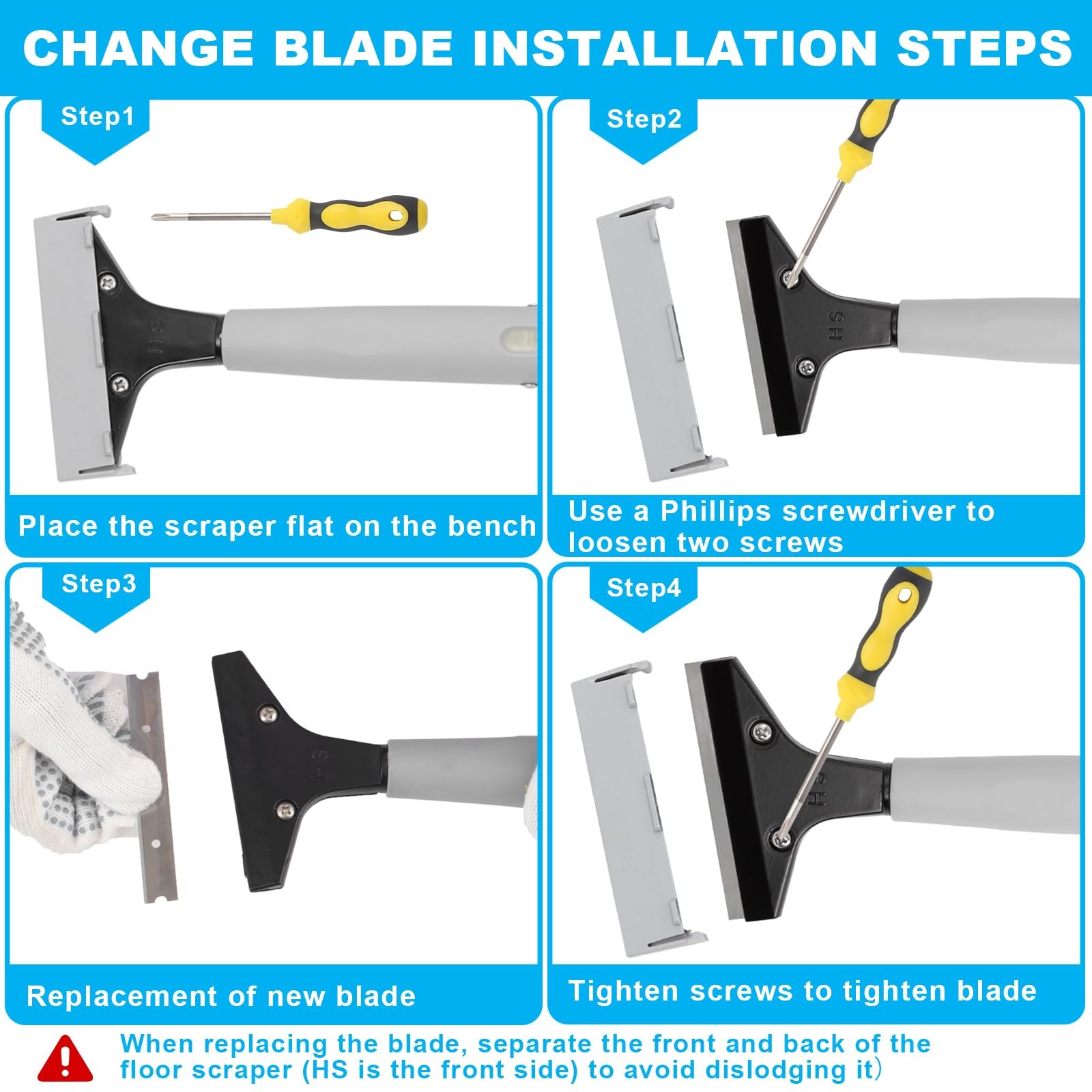 Greeily Floor Scraper, 31" to 61" Scraper Tool Long Handle with 4-inch Razor...
