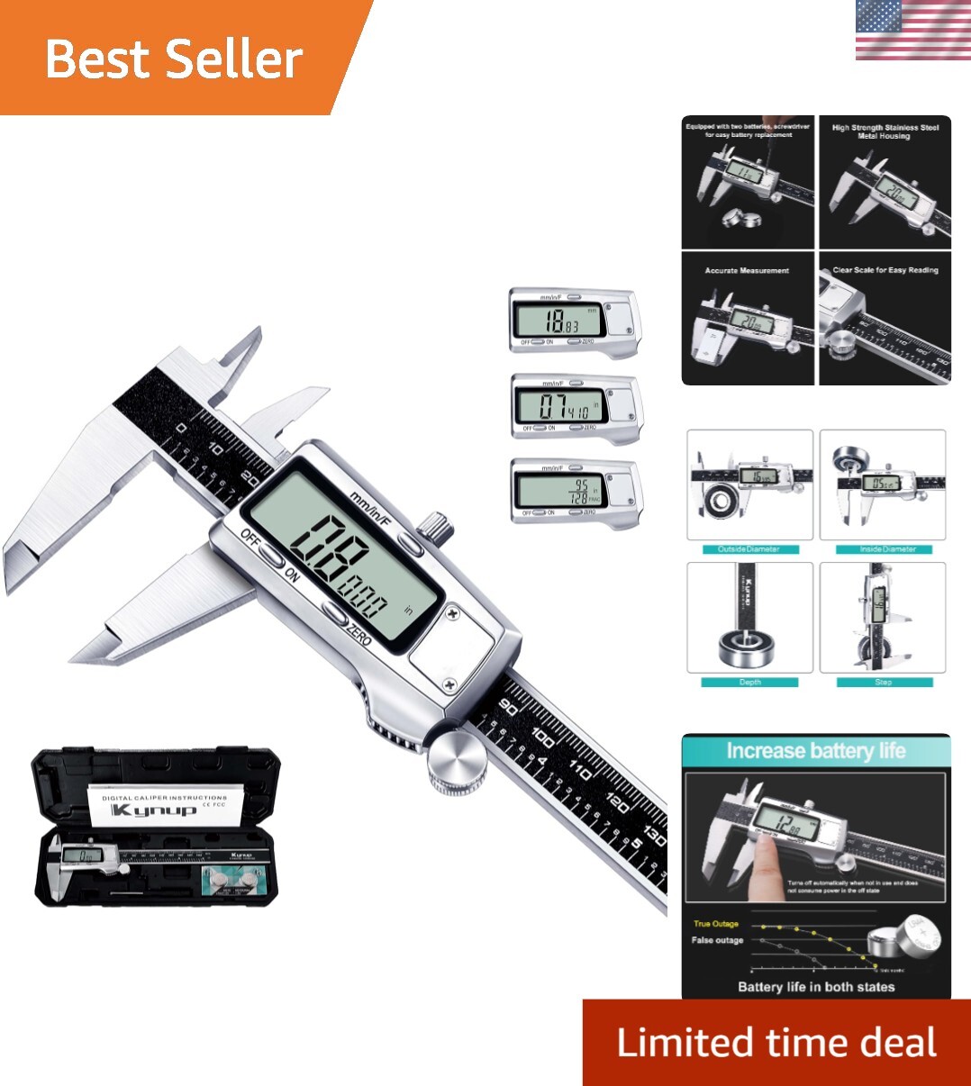 High Precision 6-Inch Digital Caliper - Switch Between Inch, Metric, & Fraction