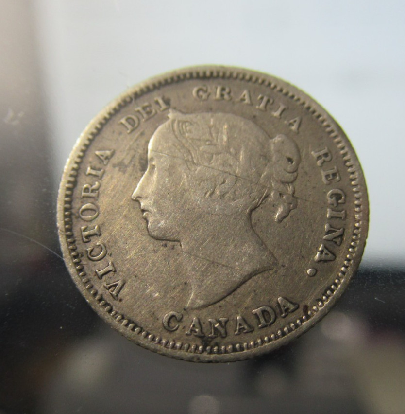 1885 Canada 5 Cents Silver Coin, Large 5 on Small 5
