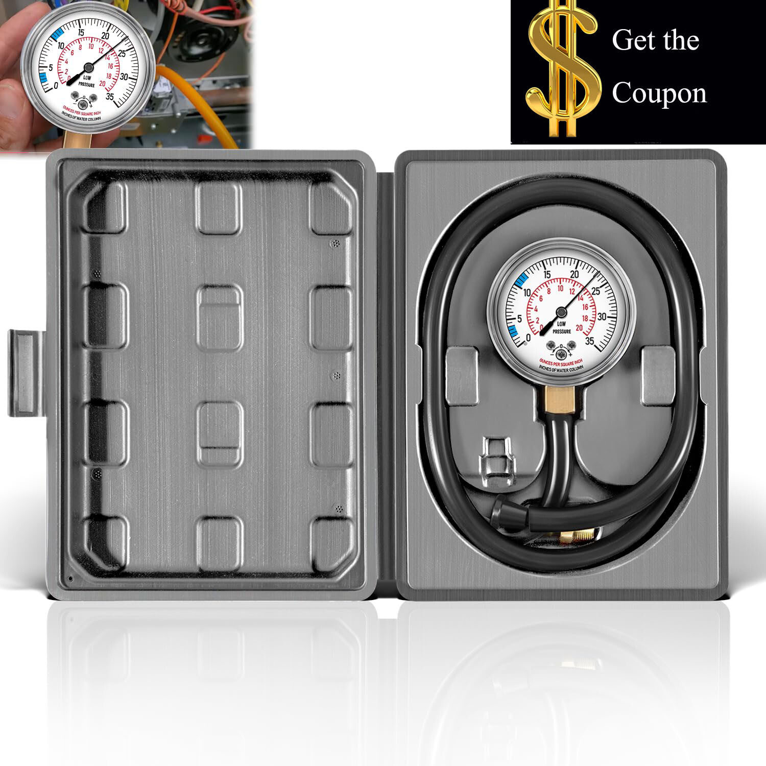 Natural Gas or LP Gas Manifold Pressure Test Kit with Gauge 0-35" W.C., 40" Hose
