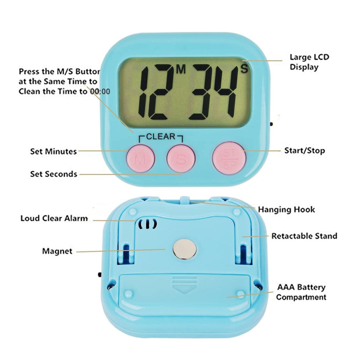 Countdown for boiling soup & 2 pack small digital kitchen timer magnetic back