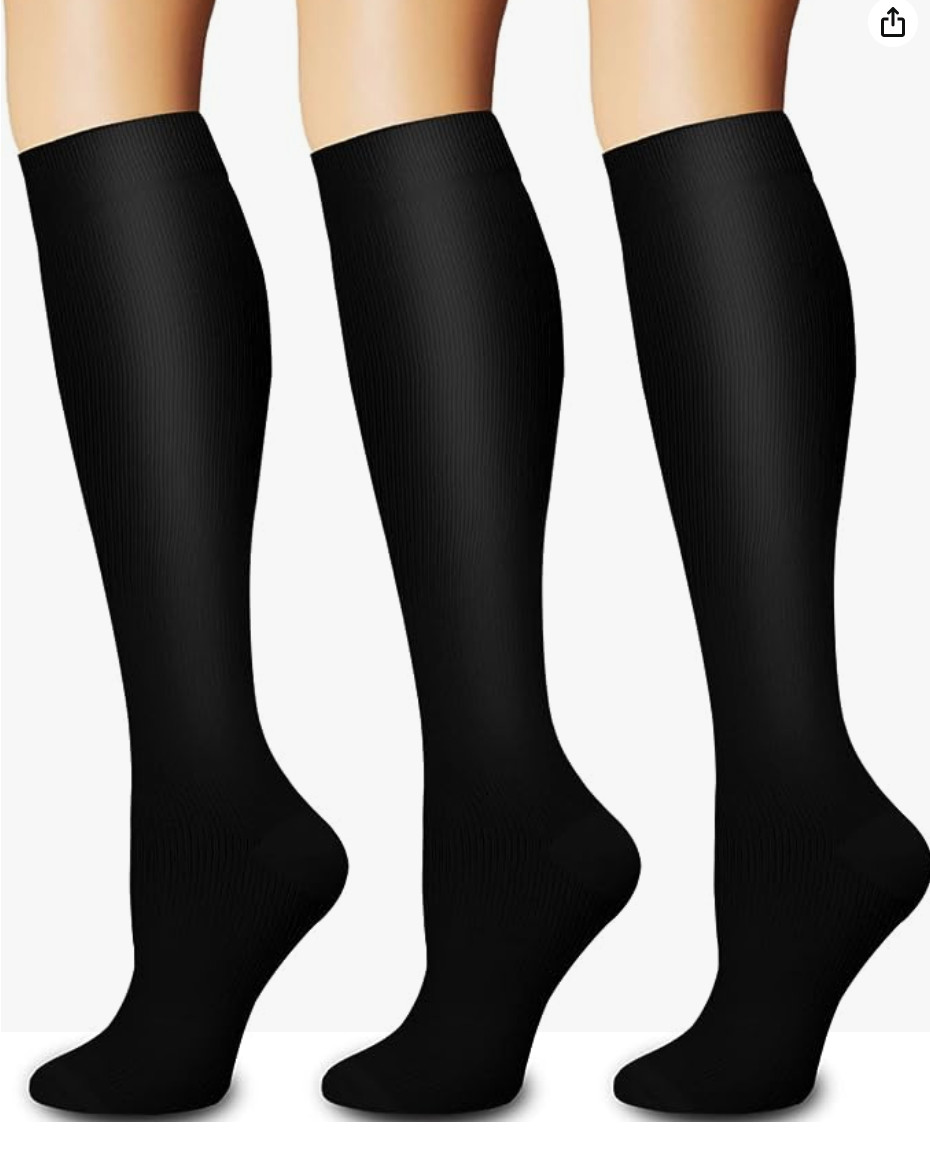 3 Pairs Black Compression Socks for Women & Men Best Daily Legs Support S/M