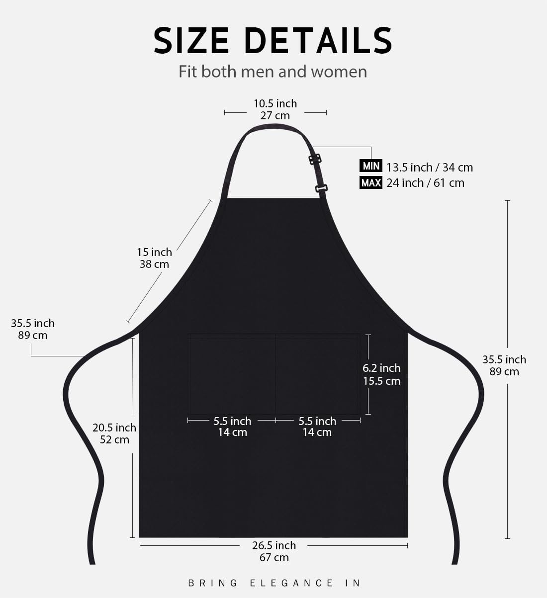 Syntus 2 Pack Adjustable Bib Apron Waterdrop Resistant with 2 Basic Black