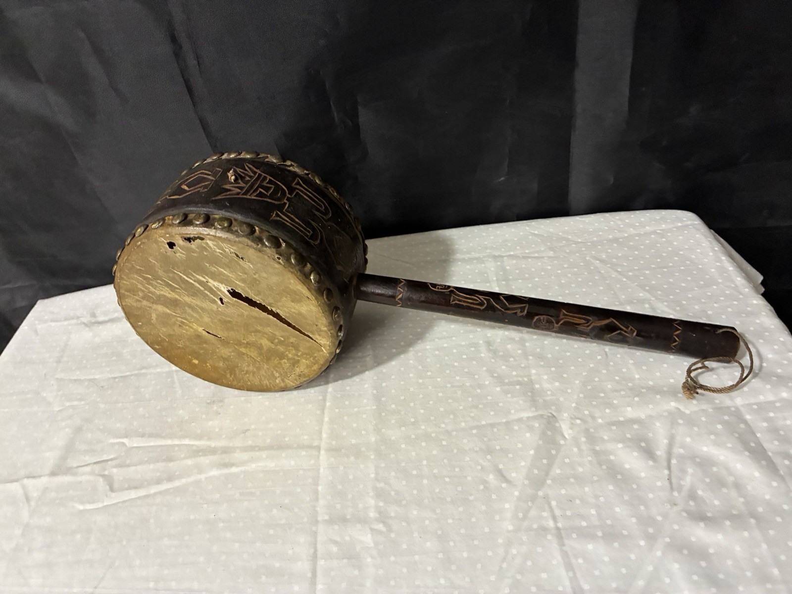 Vintage African Double Sided Drum. Damaged
