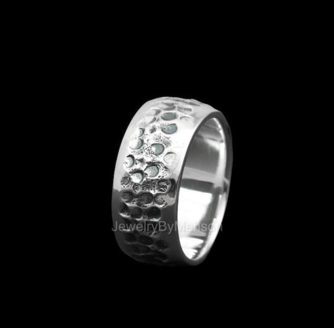 Oxidize Hammered Band Ring, Handmade Sterling Silver Mens Thumb Ring