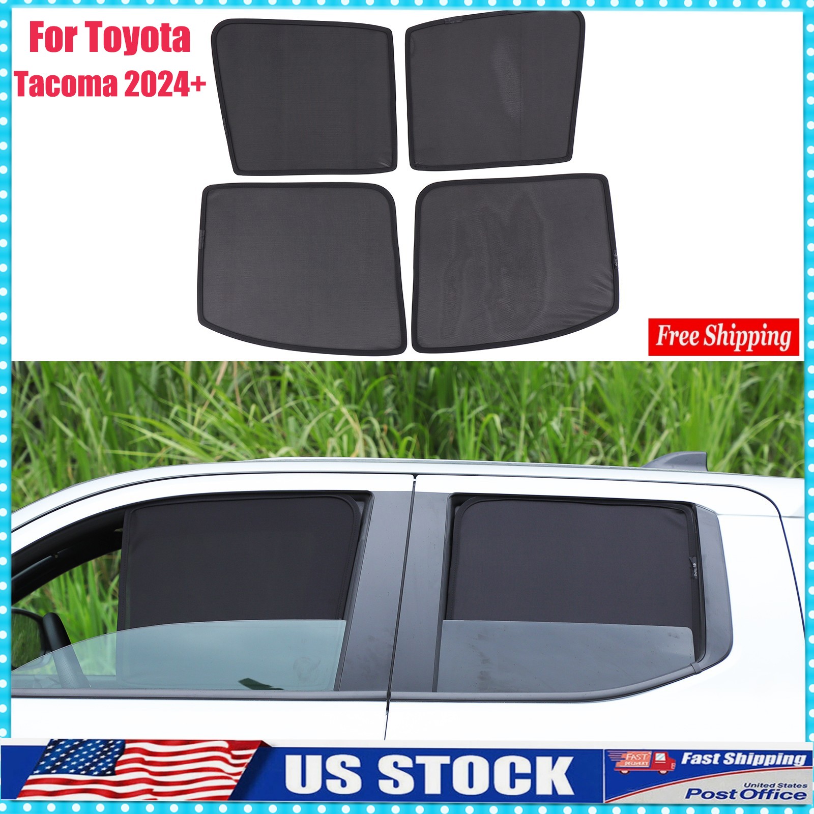 Window Shades Front Rear Sunshade Curtain Privacy Covers For Toyota Tacoma 2024+