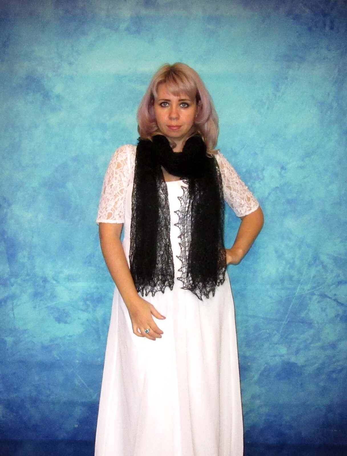 Black warm long scarf, Russian shawl, Orenburg wool wrap, Mourning cover up,Cape