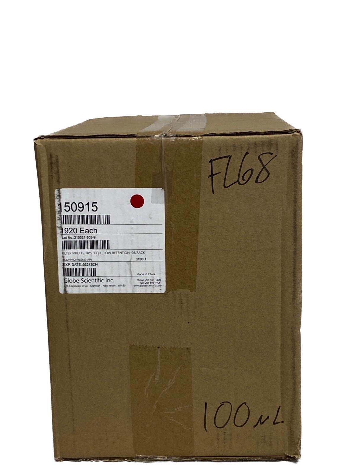(1920/Cs) GLOBE 100uL PP Low Retention Filter Pipet Tips 20x 96/Rack 150915