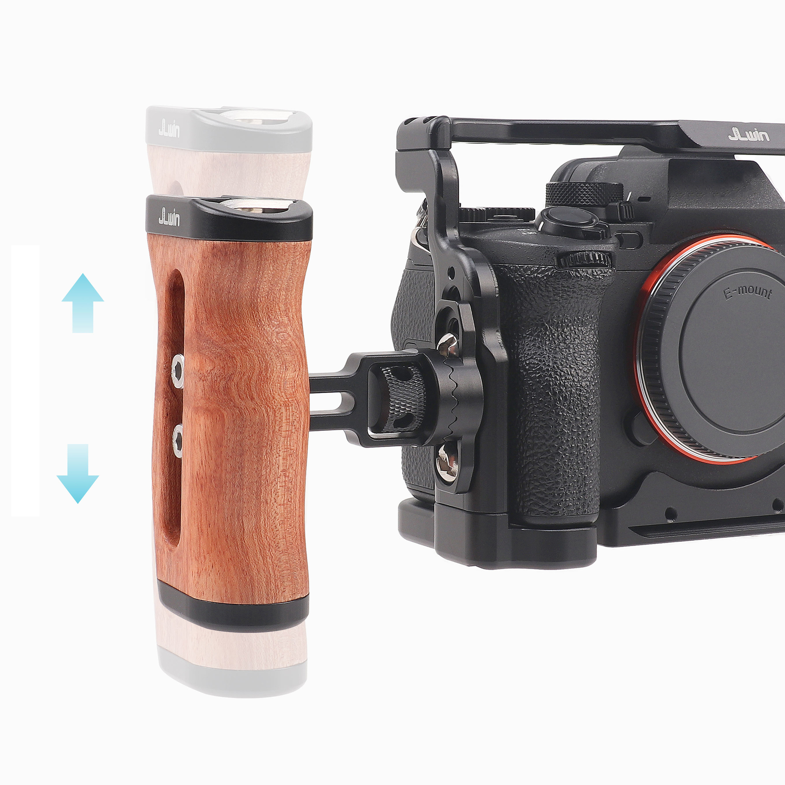 Wooden Side Handle Grip w/ cold shoe QR Mount for Mirrorless Camera Cage Rig