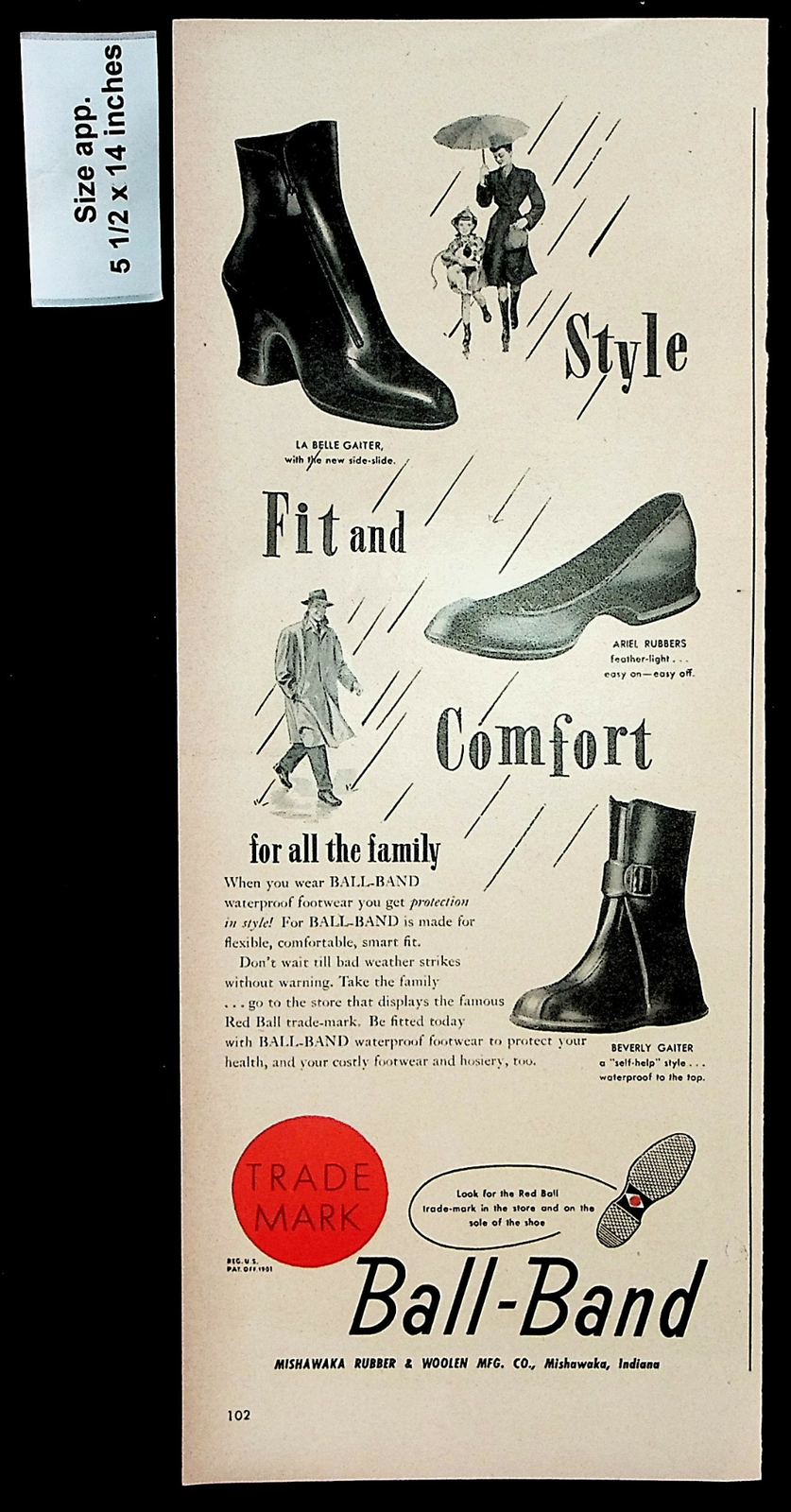 1947 Ball-Band Rubber Boots Family Shoes Heels Gaiter Vintage Print Ad 29407