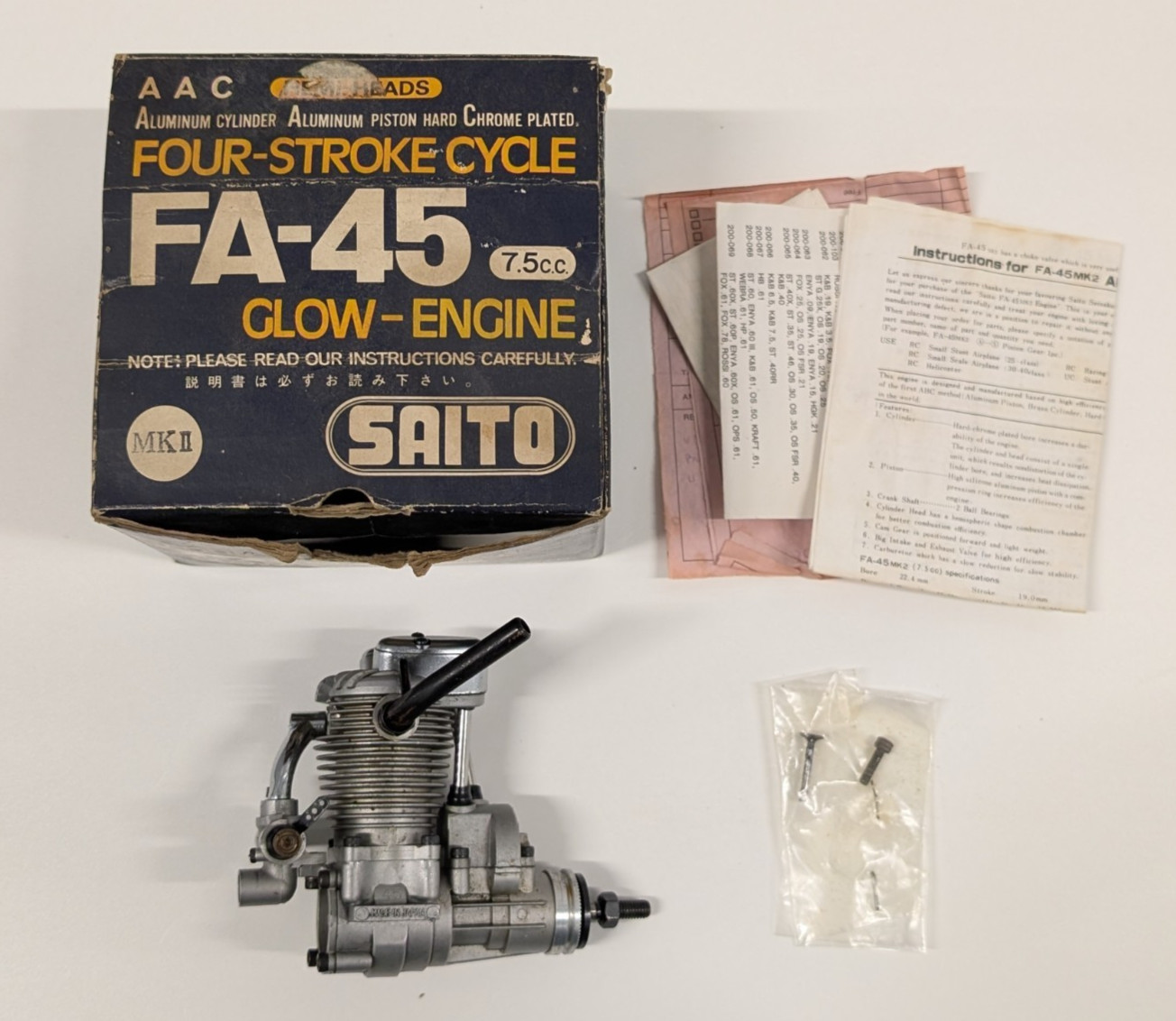 Vintage Saito FA-45 7.5cc Glow Engine Four Stroke in Box