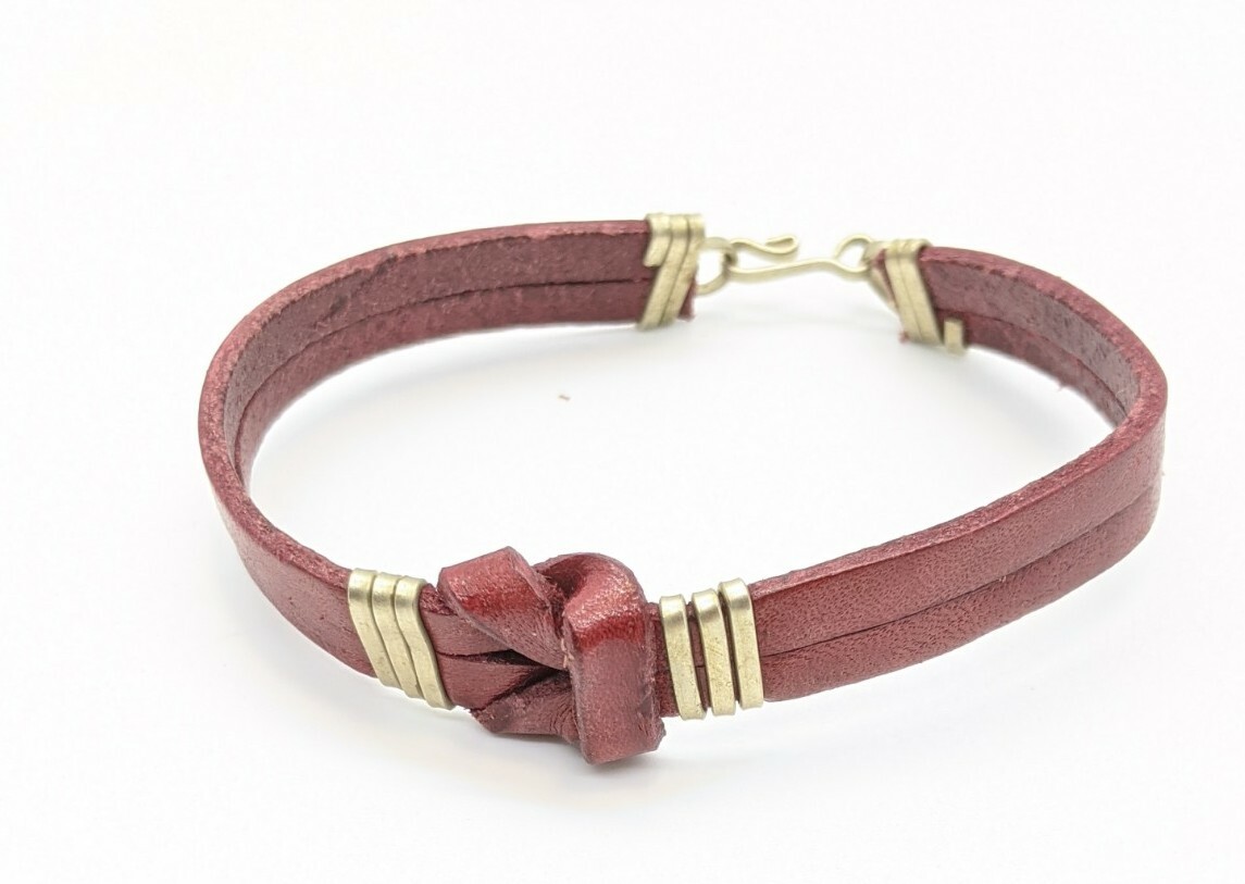 Artisan Silver Tone Red Leather Love Knot Bracelet 7.5 inches