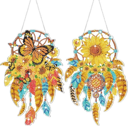 2 Pcs Sunflower Dream Catcher Diamond Art Kit Full Drill Wall Decoration