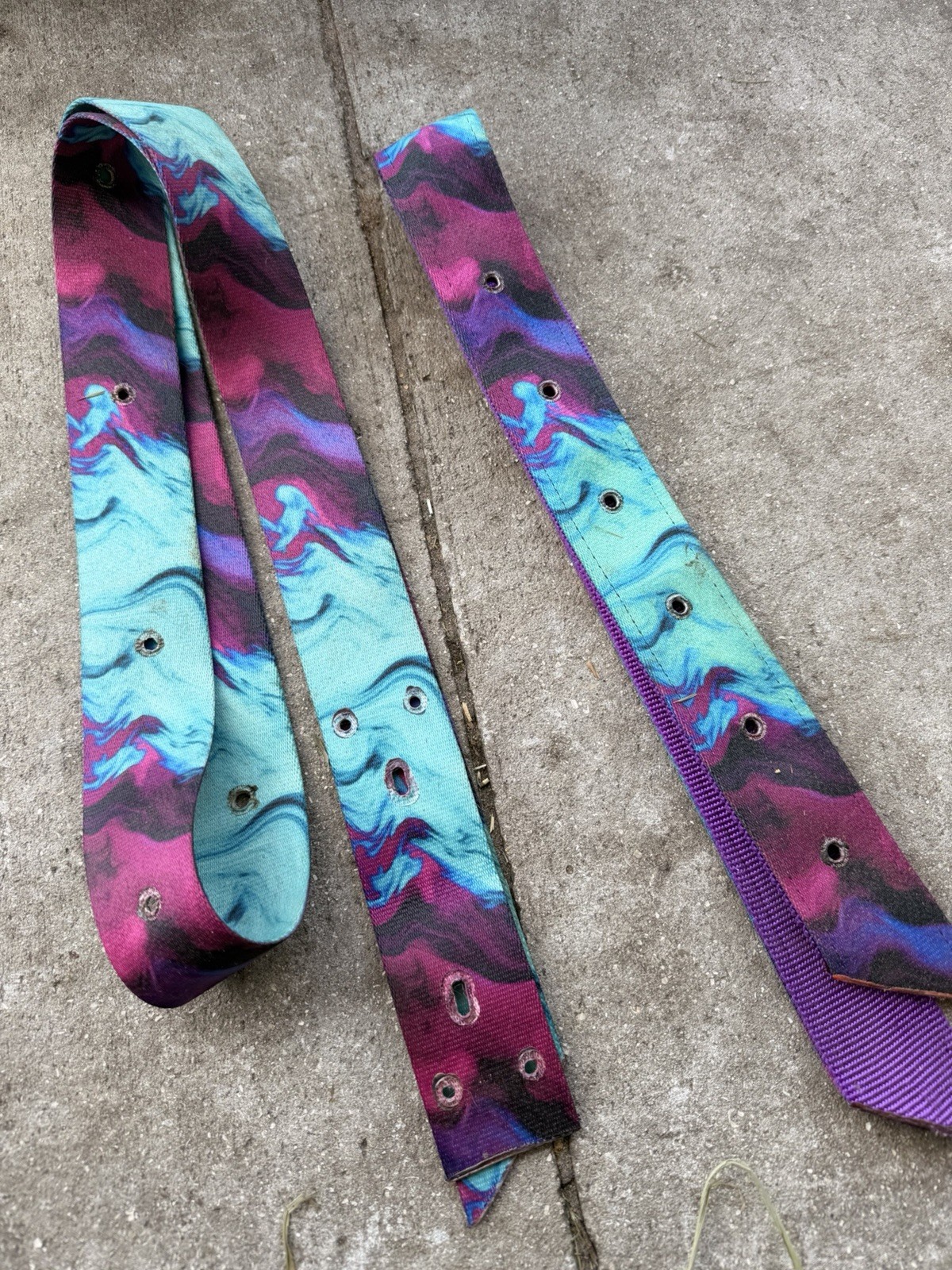 Purple and sky blue Print Nylon Latigo  and Off Billet Set with holes
