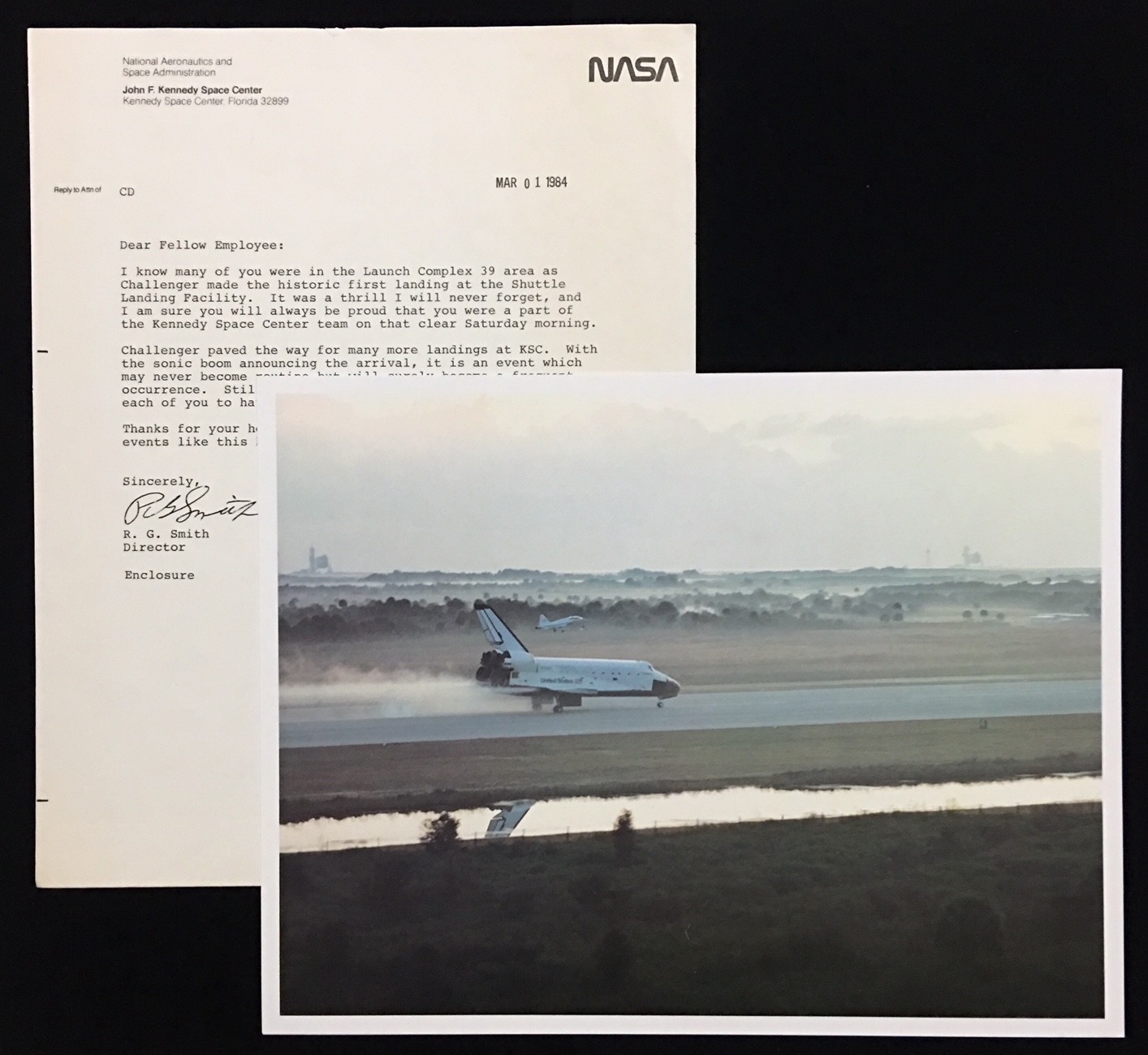 SPACE SHUTTLE CHALLENGER ORIGINAL COLOR LITHO & BONUS COPY OF 1984 NASA MEMO
