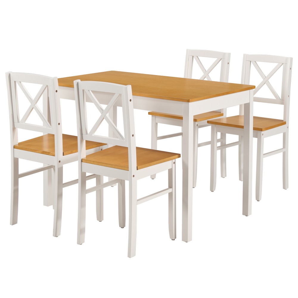 5 Piece Solid Wood Dining Table Set with 4 Chairs Ancient White Space Saving
