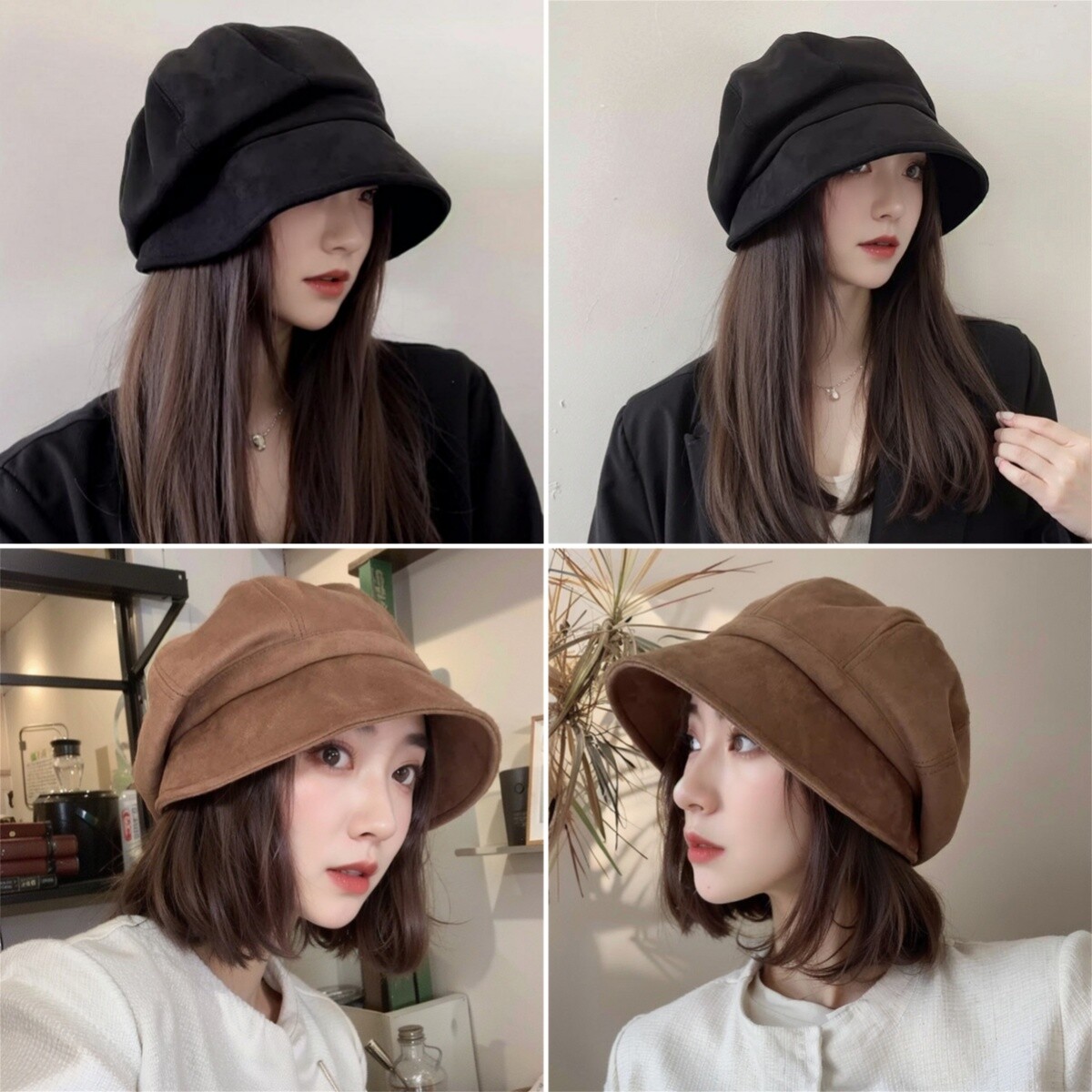 Women's Suede Baggy Octagonal Fisherman Bucket Hat Solid Loose Soft Cloche Cap