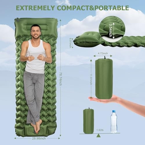 Sleeping Pad, Extra Thick & Ultralight Inflatable Sleeping Pad with Green
