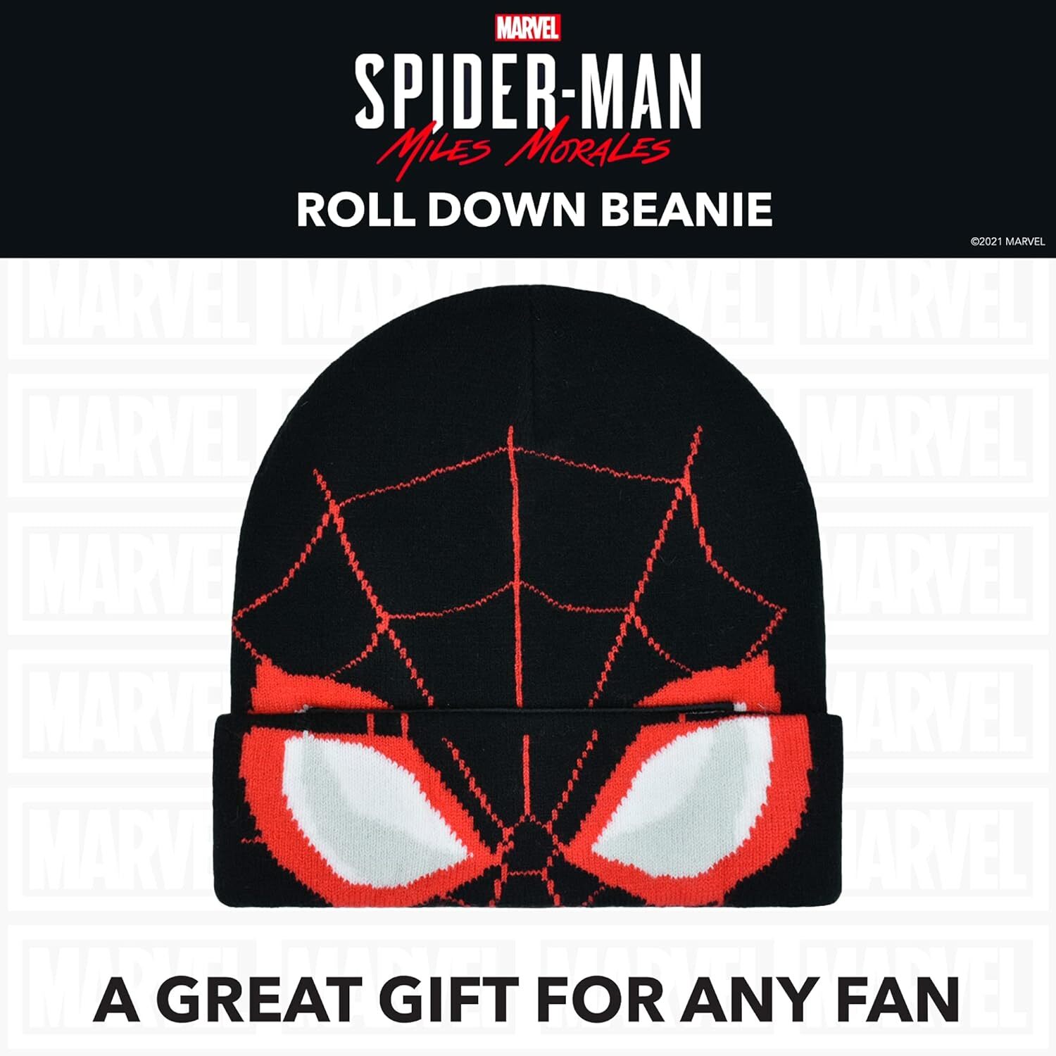 Concept One Marvel Spider-Man Miles Morales Roll Down Cuff Beanie Black/Red