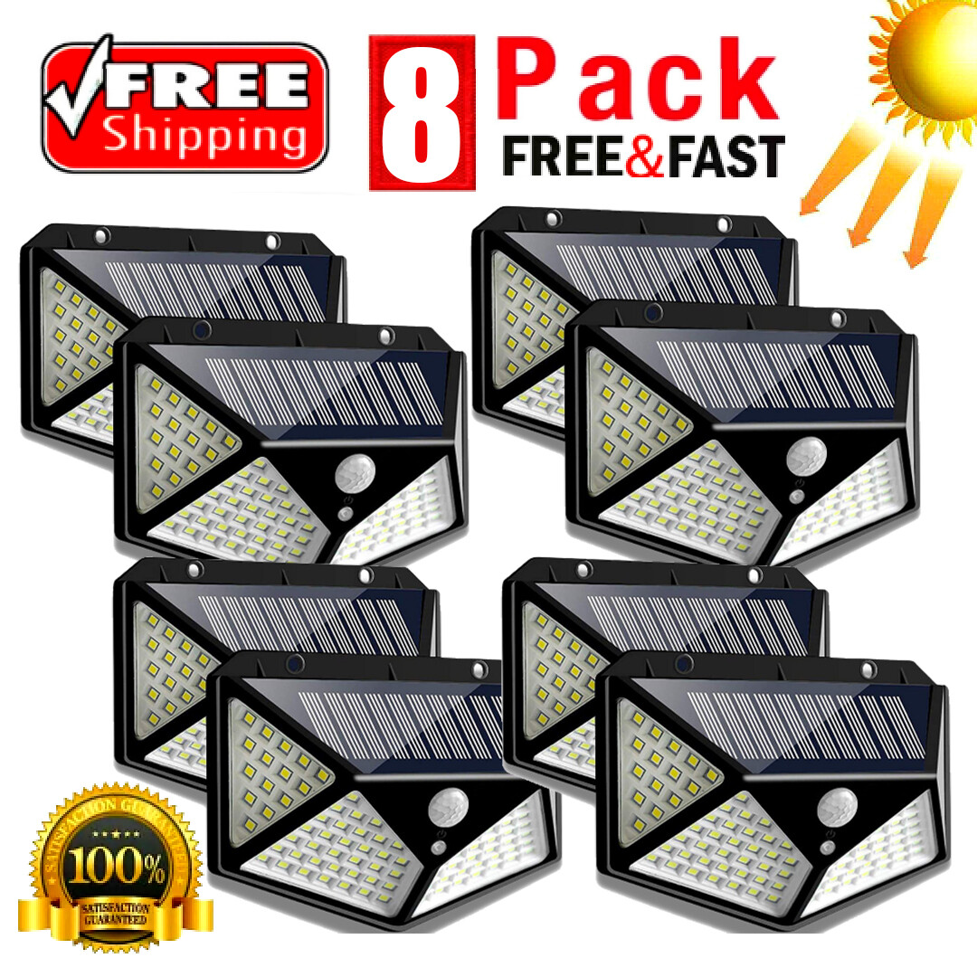 8x Solar Power 100LED Light PIR Motion Sensor Outdoor Security Lamp Wall Garden