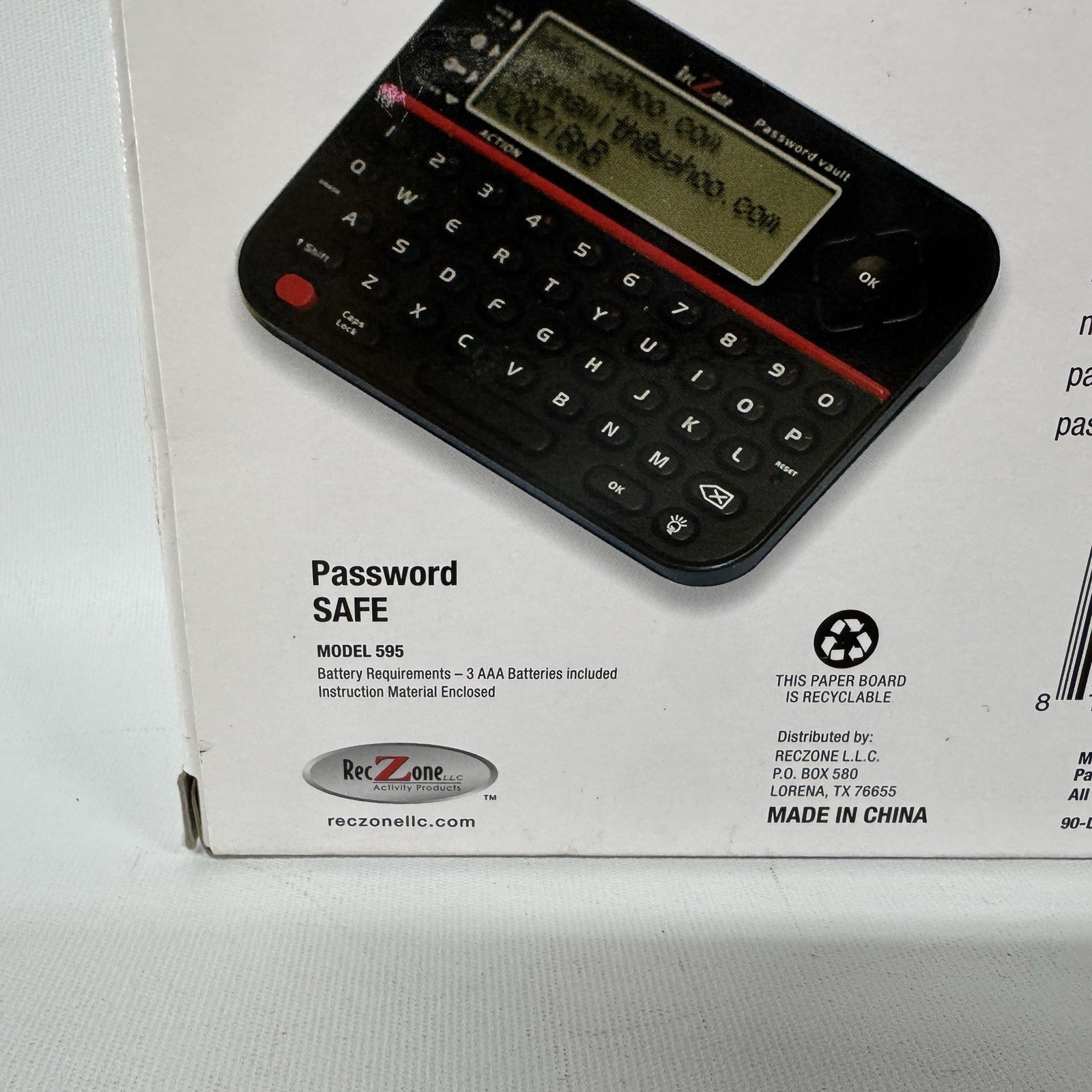 RecZone Password Safe Model 595 Secure Vault Password Organizer Remember NEW NIB