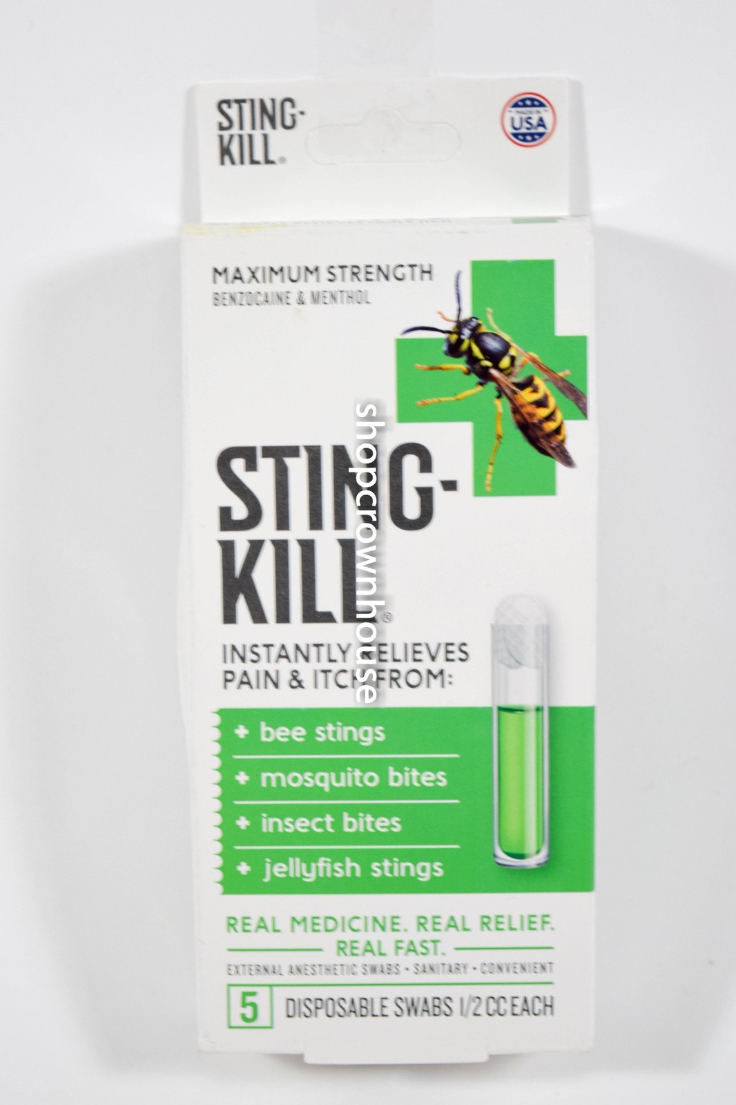 1 pk STING-KILL 5ct Disposable Swabs Relieves Pain Itch Mosquito Bee Insect Bite